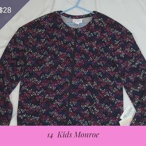 NWT LuLaRoe Kids Monroe Zipper Jacket size 14